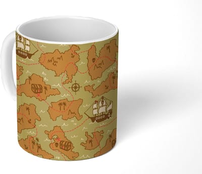 Mok - Koffiemok - Schatkaart - Piraten - Patroon - Kinderen - Mokken - 350 ML - Beker - Koffiemokken - Theemok