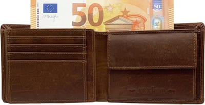 Portemonnee Heren - Portefeuille Heren - Arrigo Portemonnee - Billfold model Lichtbruin Rundleer