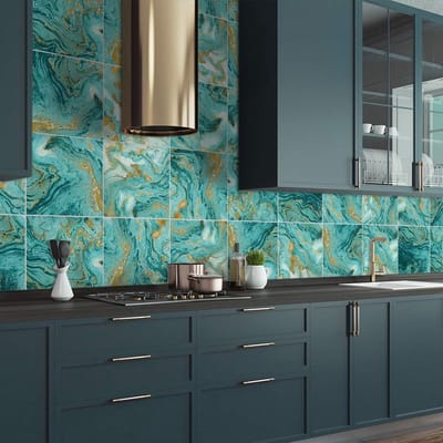 Dailygoody - Malachite Blauw Agaat Marmer Tegelstickers - 10 Stuks - 15x15 cm - Muur en Vloer - Marmerlook Tegelstickers - Geschikt voor Badkamer en K