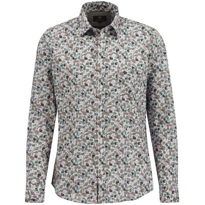 Fynch-Hatton Overhemd Allover Leaves Patternn Kent Collar Deep Forest / male