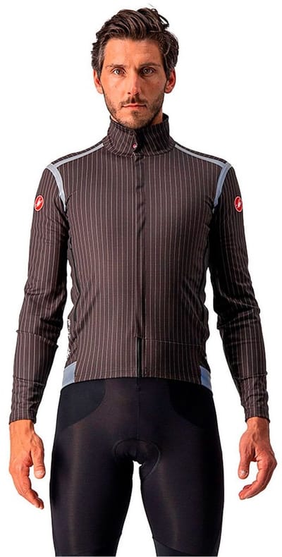 Castelli Fietsjack Rain or Shine Heren Bruin Reflective - PERFETTO RoS LONG SLEEVE CHARCOL PINSTRIPE - M