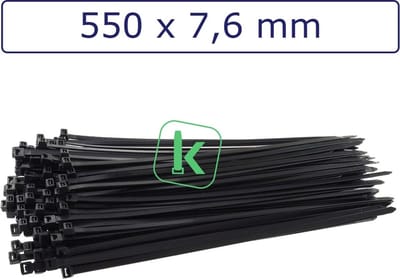 PRO-TIE® - Tyraps, kabelbinders 550 x 7,6 mm Zwart UV bestendig (Zak 100 stuks) (tiewrap/tyrap/tie-wrap/bundelbandje/colsonbandje/)