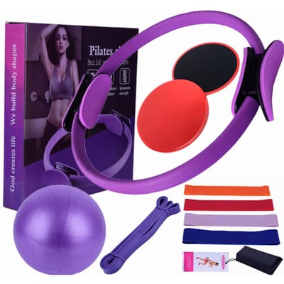Équipement de Pilates pour les entraînements à domicile Ensemble d'anneaux et de balles de Pilates Bandes de résistance et plus Parfait pour violet