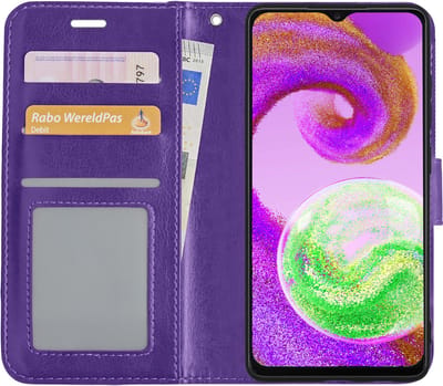 Hoesje - Met Pasjeshouder - Geschikt voor Samsung Galaxy A04s - Luxe Bookcase Portemonee - Flip Case - Kunstleer Book Case - Flipcase - Book Cover - Walletcase - Portemonneehoes - Paars