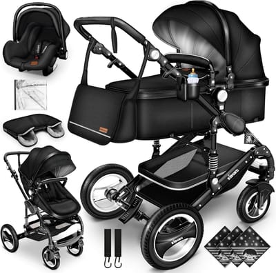 3-in-1 Kinderwagen Set - Combi Kinderwagen Reiswieg Buggy - Baby Vervoer - Volledig Rubberen Banden