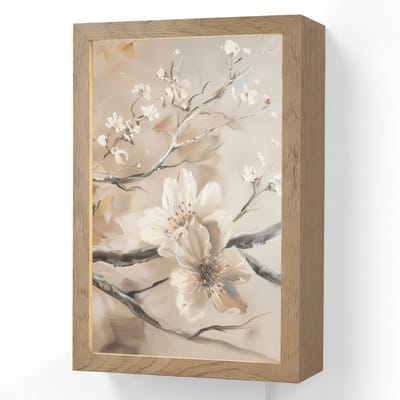 Wandlamp 20x30 cm - Oplaadbaar - Bloemen - Natuur - Wit - Bloesem - Abstract - Wandlampen binnen woonkamer - Slaapkamer lamp met kabel - Decoratieve nachtlamp - Vloerlamp snoer