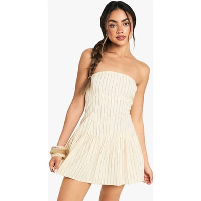 boohoo Dames Stripe Linen Look Button Down Peplum Mini Jurk | Ecru | Maat: 42