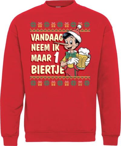 Kersttrui Vandaag 1 Biertje | Foute Kersttrui Dames Heren | Kerstcadeau | Kerstpakket | Rood | maat XS