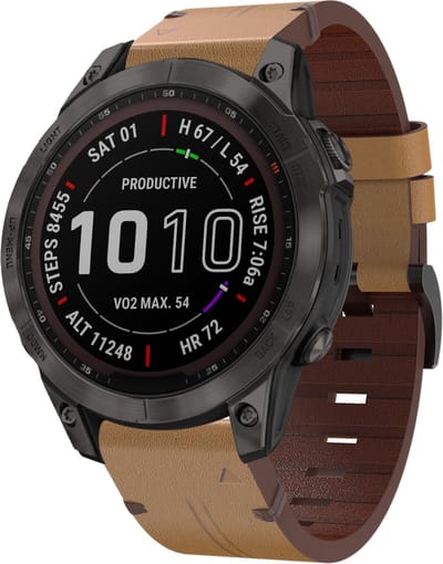 By Qubix - Geschikt voor Garmin bandje - 22mm Quickfit - Leren bandje - Lichtbruin - Geschikt voor Garmin Fenix 7 / 6 / 5
