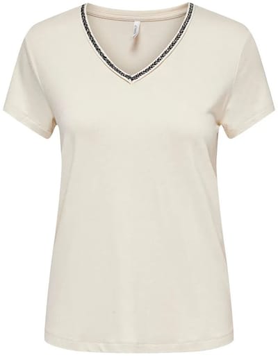 Only Moster T-shirt Met Korte Mouwen En V-hals Beige M Vrouw