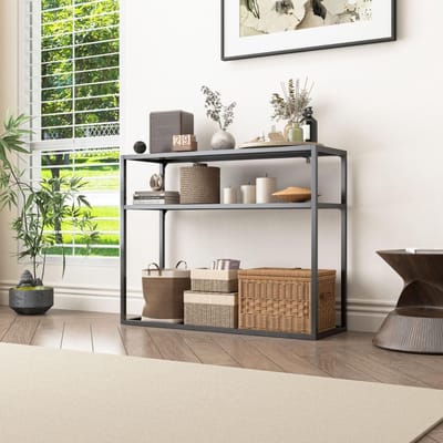 Coemo consoletafel zwart Chicago, bijzettafel - haltafel, smalle plank voor woonkamer, - badkamer, kantoor of keuken - als open staande plank voor opslag - filigraan bijzettafel voor decoratie, boeken, kaarsen