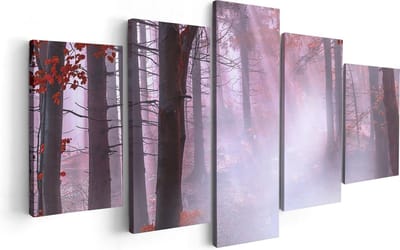 Artaza Canvas Schilderij Vijfluik Rood Bos Met Bomen - 100x50 - Foto Op Canvas - Canvas Print