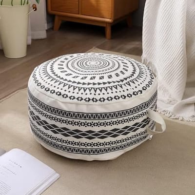 Kleurige Boho Poefhoes met Geometrisch Ontwerp en Handvat - Decoratieve Voetenbank voor Woonkamer en Slaapkamer