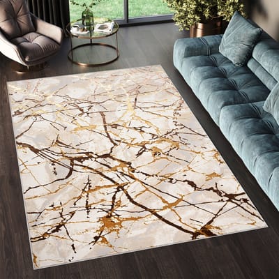 Tapiso Golden Vloerkleed Beige Tapijt Laagpolig Maat- 140x200