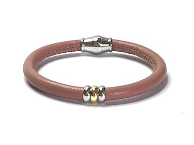 NIEUW! Jolla - dames armband zilver - leer - magneetsluiting - bedels - tweekleurig - Single Ladies - Oud Roze