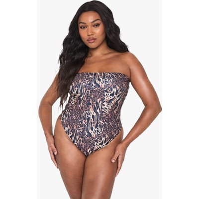 boohoo Dames Plus Swimwear Essentials Luipaard Bandeau Badpak | Leopard | Maat: 22