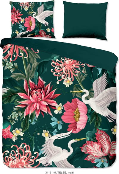Pure dekbedovertrek bloemen en kraanvogels - 1 persoons 140x200/220 cm - Multi - Microvezel