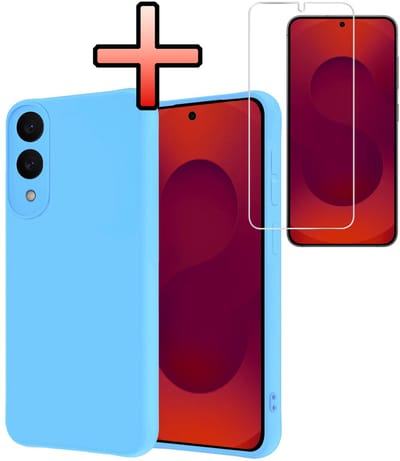 Hoesje - Met Screenprotector - Geschikt voor Samsung Galaxy S25 Edge - Sterk & Shockproof - Back Cover - Siliconen Case - Telefoon Hoes - Lichtblauw