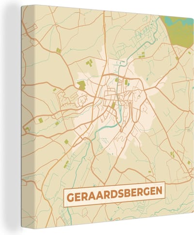 Canvas Schilderij Kaart - Stadskaart - Geraadsbergen - Vintage - Plattegrond - 20x20 cm - Wanddecoratie