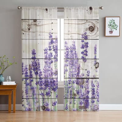 Paarse bloem lavendel tule raamgordijn voor woonkamer moderne transparante gordijn voor slaapkamer keuken gordijnen op maat 135W x 114H(cm) white