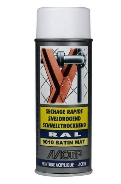 Motip industrial acryllak zijdemat RAL 9010 helder wit - 400 ml.