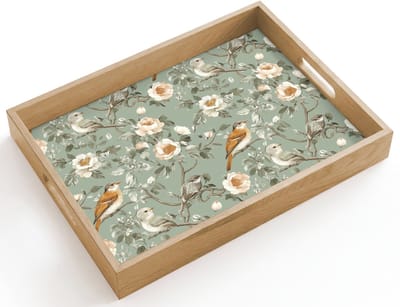 Dienblad hout 40x30 cm - Schootdienblad - Roze - Vogels - Kleurrijk - Borrelplank rechthoek - Plateau dienbladen
