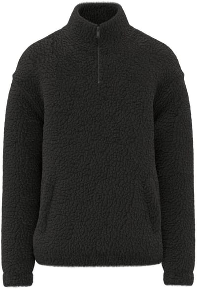 Spasso Uniseks sweater van sherpa met kwartrits en afhangende schouders SP403 - Black - 3XL