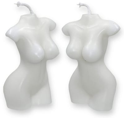 Cosensi- Stompkaars Vrouwenlichaam 9 cm Hoog - Decoratie voor Bruiloft/Jubileum/Valentijnsdag/Kerstmis - 100% Sojawas - Set van 2 - Langere Brandduur - Decoratiekaars