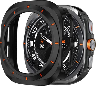 Bandz hard case hoesje met bezel - geschikt voor Samsung Galaxy Watch Ultra / Ultra 2025 - beschermhoes met wijzerplaat - Stevig plastic materiaal (zwart/oranje)