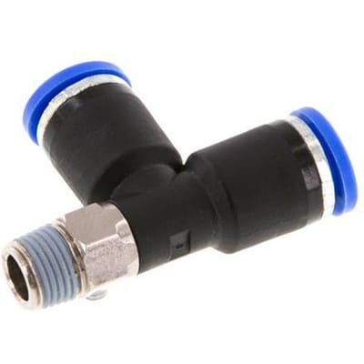 8mm x R1/8'' rechte hoek T-stuk Messing/PA 66 Insteekfitting Buitendraad Draaibaar NBR [2 Stuks]