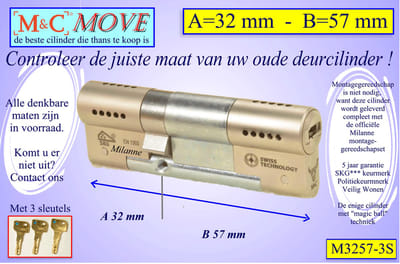 M&C MOVE - High-tech Security deurcilinder - SKG*** - 32x57 mm - Politiekeurmerk Veilig Wonen - inclusief gereedschap MilaNNE montageset