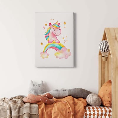 Canvas print DD123185 the Unicorn A.S. Création 0,5 x 0,7 m Roze Babykamer Kinderkamer Meisjeskamer
