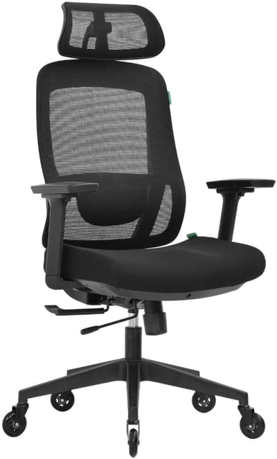 OfficeSense OS250 Ergonomische Bureaustoel - 3D Armleuningen - 2D Hoofdsteun - Schuifzitting - 125° Kantelbaar - Rubberen Wielen - 150 kg - Zwart