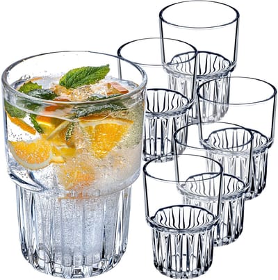 KADAX Longdrinkglazen, cocktailglazen, drankglazen, drinkglazen, moderne waterglazen, geribbelde glazen voor dranken, universele glazen (set 6 x 320 ml)