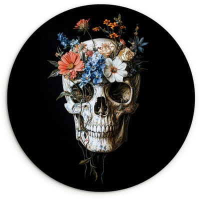 WallCircle® Wandcirkel 120x120 cm - Muurcirkel Bloemen - Schedel - Kleurrijk - Muurdecoratie woonkamer - Wanddecoratie slaapkamer - Kamer decoratie accessoires - Ronde schilderijen XXL