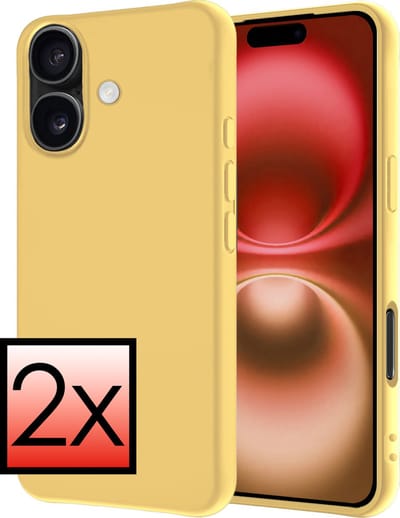 Hoesje - 2 Stuks - Geschikt voor Apple iPhone 16 - Sterk & Shockproof - Case Siliconen - Back Cover - Telefoon Hoes - Geel