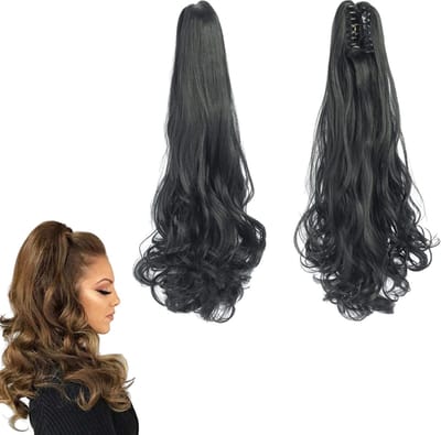 longziming - Haarextensies - Haarverlenging - Golvende - Haarstuk - Met pony - 56 cm lang - Clip-in bevestiging - Wasbaar en herbruikbaar