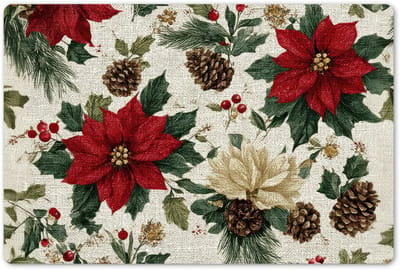 Placemats 45x30 cm - Placemat kunststof - 1 stuk - Feestelijk - Textielpatroon - Kerstbloemen - Kleurrijk - Borden onderleggers - Decoratie voor op tafel - Keuken tafeldecoratie accessoires - Vinyl onderlegger - Tafelversiering