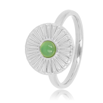 My Bendel - Ring Zilverkleurig Zonnetje Design met Green Agate - Zilverkleurige Ring met Zonnetje - Green Agate Edelsteen - met Luxe Cadeauverpakking | Sieraden Voor Dames | Maat 16.00 Mm / Maat 50