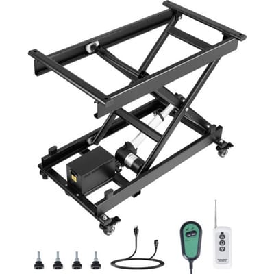VEVOR Elektrische heftafel 76x44 cm, 150 kg draagvermogen, schaarheftafel, 200 tot 710 mm in hoogte verstelbaar hefplatform, salontafellift met 4 wielen, voor materiaalbehandeling en transport, zwart