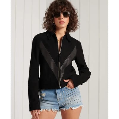 Superdry Gig Leather Jas Zwart L Vrouw