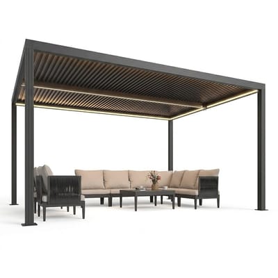PURPLE LEAF - Pergola met lamellendak - Aluminium - Met LED-verlichting - 0-90° Verstelbaar