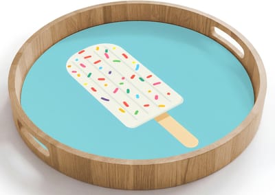 Dienblad rond 40x40 cm - Schootdienblad hout - Ijsje - Stokje - Sprinkles - Lichtblauw - Borrelplank rechthoek - Plateau houten dienbladen