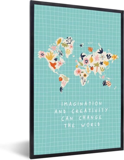Poster in lijst - Fotolijst 20x30 cm - Posters - Wereldkaart - Bloemen - Fruit - Quotes - Posterlijst zwart - Decoratie - Wanddecoratie woonkamer - Muurdecoratie slaapkamer