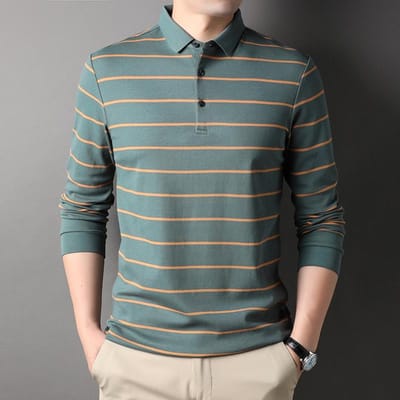 Automne Nouveau Vêtements pour Hommes Jeunes et d'Âge Moyen Polo en Coton à Revers T-shirt à Manches Longues Rayé pour Hommes XXXL gray