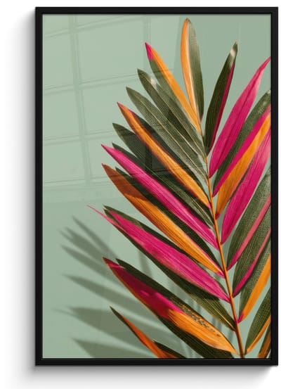 Poster in lijst - Fotolijst 80x120 cm - Posters - Tak - Bladeren - Kleurrijk - Schaduw - Posterlijst zwart - Decoratie - Wanddecoratie woonkamer - Muurdecoratie slaapkamer