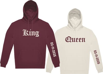 Hoodie Set van 2 – Off-White & Burgundy – King & Queen - Datum – Unisex – Maat S - Livingstickers