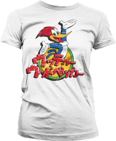 Woody Woodpecker Dames Tshirt -S- Washed Japanese Logo Wit