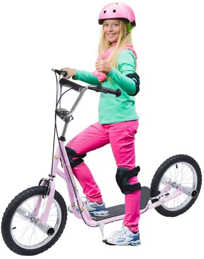 Kinderstep - Kinderstepjes met 16-inch Luchtbanden en Handrem - Step - Stadsstep - Stuurhoogte: 92-100 cm - Speelgoed Jongens/Meisjes 5-12 jaar - Draagkracht tot 100 kg - Roze