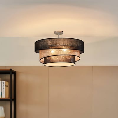 Lindby - plafondlamp - 3lichts - ijzer, textiel - H: 24 cm - E27 - chroom, zwart, goud